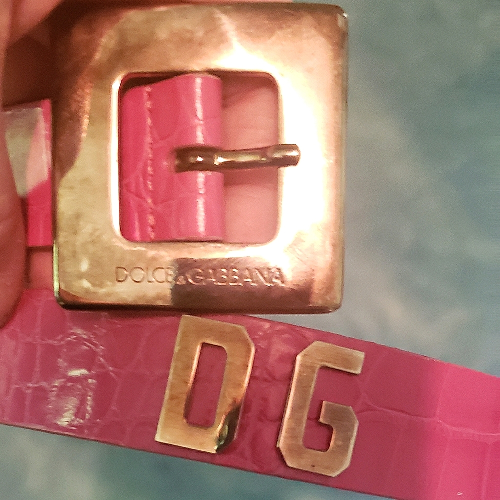 Dolce & Gabbana Italian Pink Leather Monogram Belt with COA